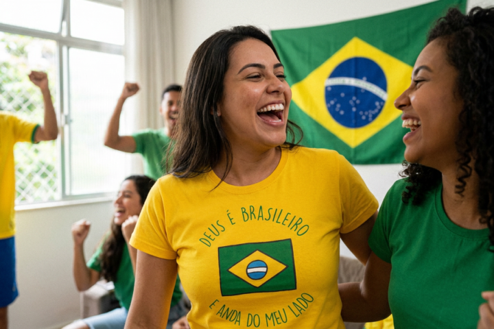 Camiseta Deus é Brasileiro: Fé e Futebol na Copa 2026
