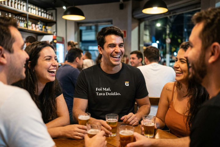 Camiseta Foi Mal Tava Doidao: humor cervejeiro brasileiro